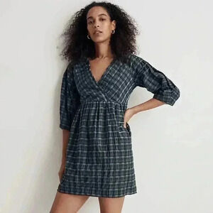 Madewell Plaid Dress in Dark Green and Black